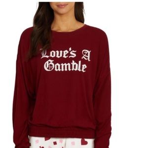WILDFOX LOVE’S A GAMBLE LOUNGE SHIRT DEEP RED SIZE MEDIUM NWOT